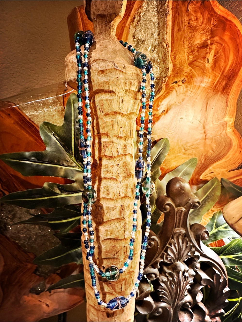 Blue Glass Beaded Necklace 2